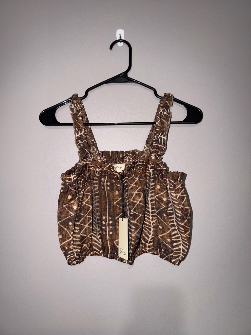 Elan Brown Tribal-Print Cropped Tank